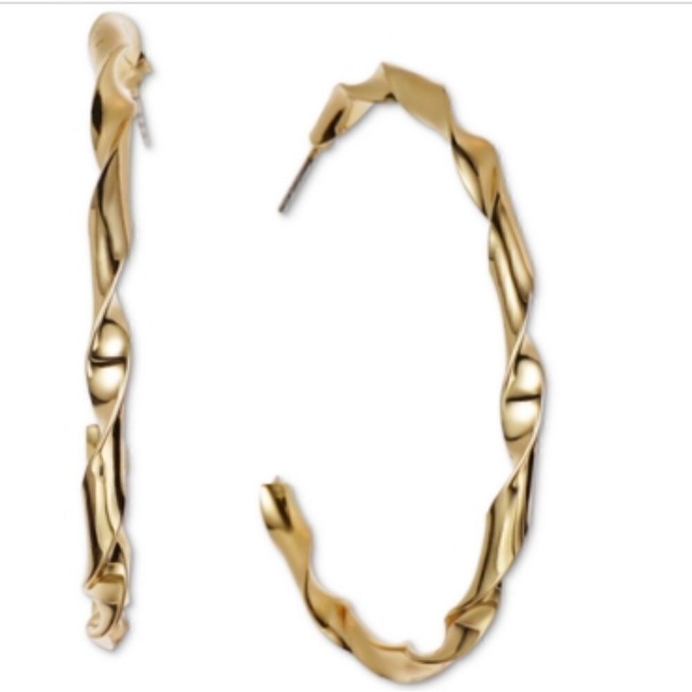 NWT Charter Club Gold-Tone Medium Spiral Twist C-Hoop Earrings, 1.7